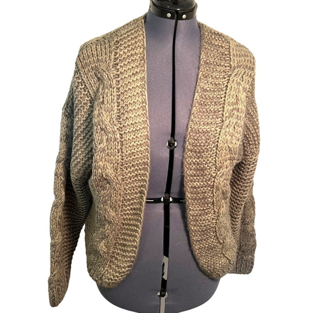 Chicwish Women's Open Front Batwing Sleeve Cable Knit Cardigan Beige Green